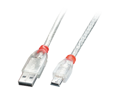 Câble USB 2.0 A vers Mini-B, transparent, 0,2m