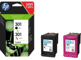 HP 301 pack de 2 cartouches d'encre noir/trois couleurs authentiques